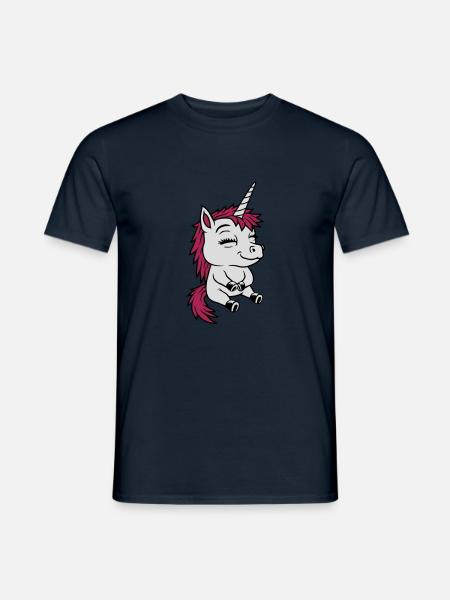 Sitzendes kleines Comic Einhorn - Männer T-Shirt - Navy