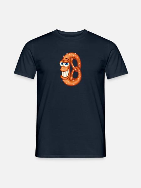 Délicieux bretzel au sel sourit joyeusement | - T-shirt homme - marine