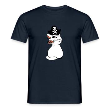 Süße Pirat Katze Seeräuber Augenklappe Hut Säbel - Männer T-Shirt - Navy - Vorne - AI Model Male 178 light (178cm)