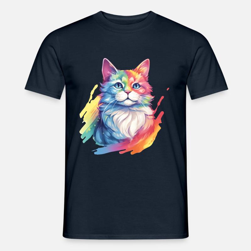 Rainbow Cat – Malerische Regenbogen-Katze - Männer T-Shirt - Navy