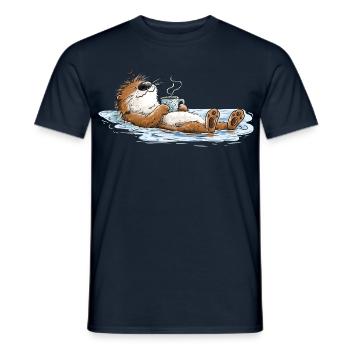 Chillender Otter Relaxen Wasser Tierhumor Cartoon - Männer T-Shirt - Navy - Vorne - AI Model Male 178 light (178cm)