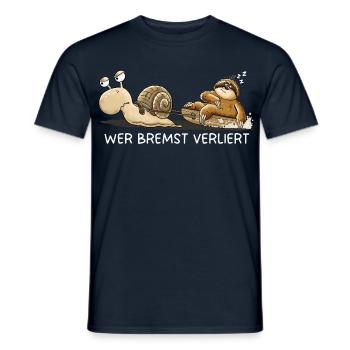 Wer bremst verliert Faultier Schnecke Tierhumor - Männer T-Shirt - Navy - Vorne - AI Model Male 178 light (178cm)