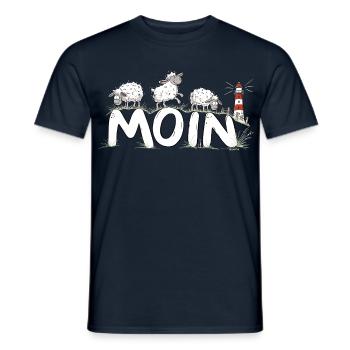 Moin Schafe Leuchtturm Nordsee Küstenhumor - Männer T-Shirt - Navy - Vorne - AI Model Male 178 light (178cm)
