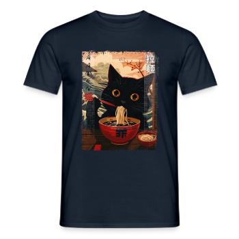 Schwarze Ramen-Katze – asiatisch und absurd - Männer T-Shirt - Navy - Vorne - AI Model Male 178 light (178cm)