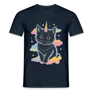 Magische Einhorn-Katze – Pastelltraum auf Wolken - Männer T-Shirt - Navy - Vorne - AI Model Male 178 light (178cm)