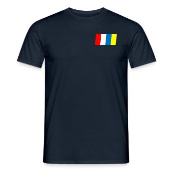 Le carnaval rayé rencontre la disposition ensoleillée - T-shirt homme - marine - Devant - AI Model Male 178 light (178cm)