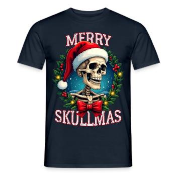 Skull skeleton christmas merry skullmas ugly humor - Men's T-Shirt - navy - Front - AI Model Male 178 light (178cm)
