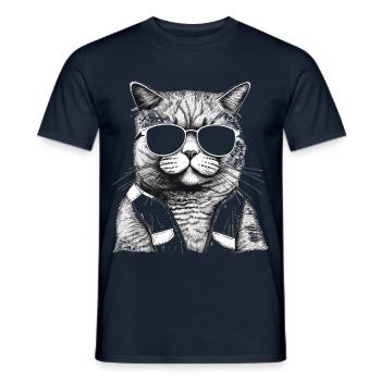 Chat britannique à poil court avec des lunettes de soleil - T-shirt homme - marine - Devant - AI Model Male 178 light (178cm)