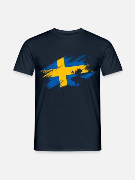 Schweden - Flagge und Elch - Männer T-Shirt - Navy