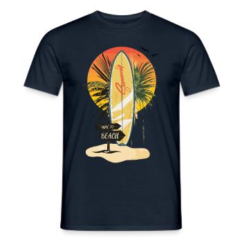 Planche de surf coucher de soleil – palmiers, été et plage - T-shirt homme - marine - Devant - AI Model Male 178 light (178cm)