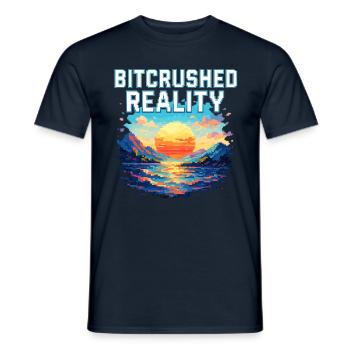 Bitcrushed Reality – Sunset in Glitch - Men's T-Shirt - navy - Front - AI Model Male 178 light (178cm)