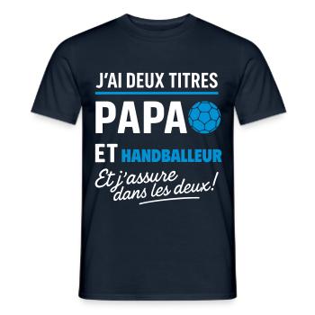 2 titres papa et handballeur,Handball,Sport - T-shirt homme - marine - Devant - AI Model Male 178 light (178cm)