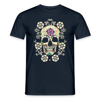 Fleurs - crâne - T-shirt homme - marine - Devant - AI Model Male 178 light (178cm)