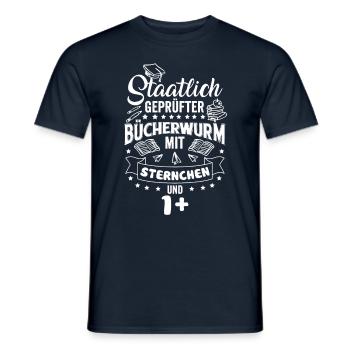 Staatlich geprüfter Bücherwurm - Männer T-Shirt - Navy - Vorne - AI Model Male 178 light (178cm)