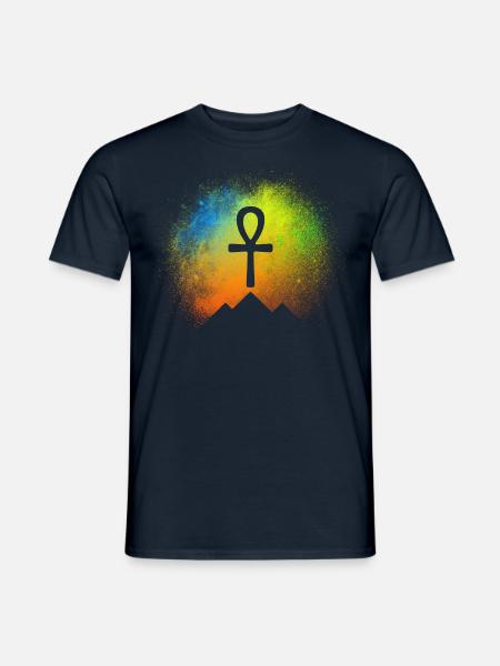 Pyramiden mit Ankh Symbol unter Sternenhimmel - Männer T-Shirt - Navy