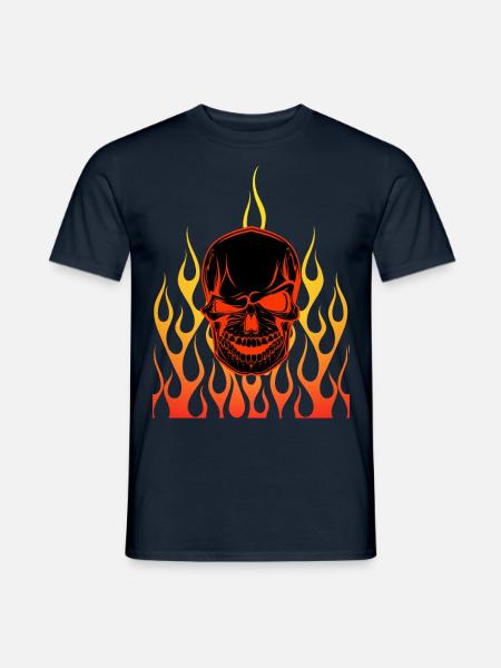 Skull in Flames Design - Men's T-Shirt - navy