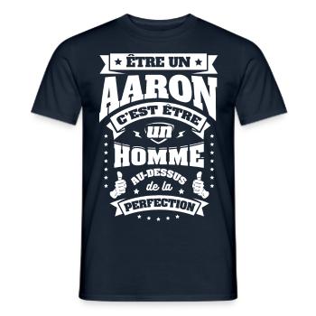 NOM - PRÉNOM - AARON - T-shirt homme - marine - Devant - AI Model Male 178 light (178cm)