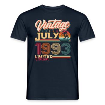 Vintage July 1993 29th birthday Men 29 years - Men's T-Shirt - navy - Front - AI Model Male 178 light (178cm)