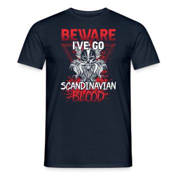 Attention J’ai du sang scandinave nordique - T-shirt homme - marine - Devant - AI Model Male 178 light (178cm)