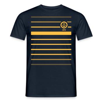Marinière et médaillon ancre jaune/or Sète - T-shirt homme - marine - Devant - AI Model Male 178 light (178cm)
