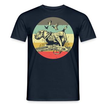 Motif allemand de chasseur de chien à poil de fil - T-shirt homme - marine - Devant - AI Model Male 178 light (178cm)