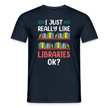 J’aime juste les bibliothèques très ok bibliothèque - T-shirt homme - marine - Devant - AI Model Male 178 light (178cm)