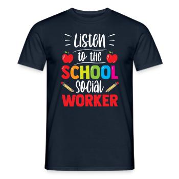 Ecouter le métier de travailleur social scolaire - T-shirt homme - marine - Devant - AI Model Male 178 light (178cm)