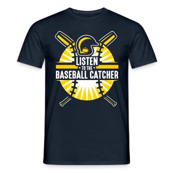 Écouter le receveur de baseball Hobby - T-shirt homme - marine - Devant - AI Model Male 178 light (178cm)