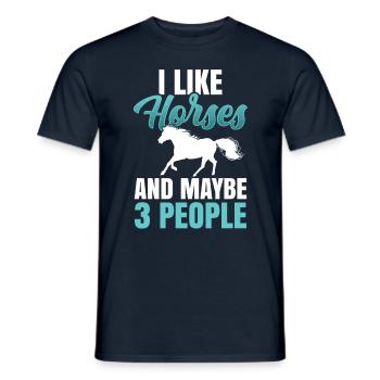 I like horses and maybe 3 people horse - Men's T-Shirt - navy - Front - AI Model Male 178 light (178cm)