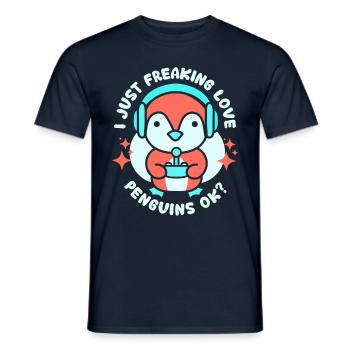 I love penguins just ok penguin animal cute - Men's T-Shirt - navy - Front - AI Model Male 178 light (178cm)