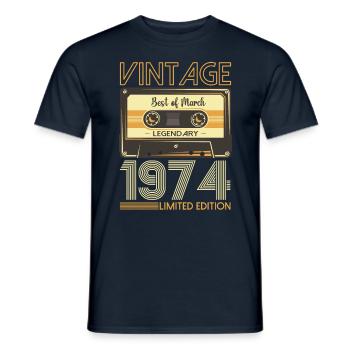 49 Birthday Man March Born 1974 Cassette - Men's T-Shirt - navy - Front - AI Model Male 178 light (178cm)