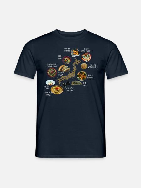 Map of JAPAN surrounded by Japanese dishes - Men's T-Shirt - navy