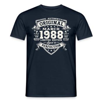 35e anniversaire Mann Original March Né en 1988 - T-shirt homme - marine - Devant - AI Model Male 178 light (178cm)