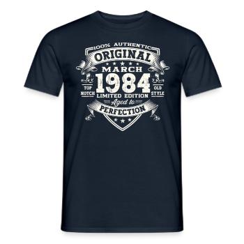 39th birthday Mann Original March Born 1984 - Men's T-Shirt - navy - Front - AI Model Male 178 light (178cm)