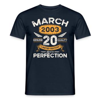 20th birthday man woman March born 2003 Legend - Men's T-Shirt - navy - Front - AI Model Male 178 light (178cm)
