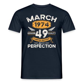 49th birthday man woman March born 1974 Legend - Men's T-Shirt - navy - Front - AI Model Male 178 light (178cm)