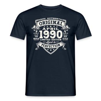 33rd birthday man April Born 1990 Original - Men's T-Shirt - navy - Front - AI Model Male 178 light (178cm)