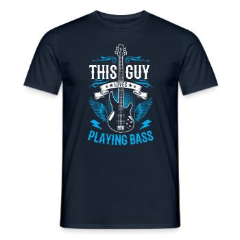 This guy loves to play bass musicians - Men's T-Shirt - navy - Front - AI Model Male 178 light (178cm)