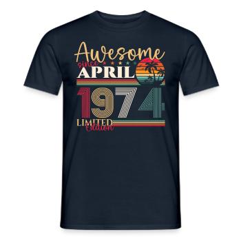 49th birthday man April born 1974 Awesome - Men's T-Shirt - navy - Front - AI Model Male 178 light (178cm)