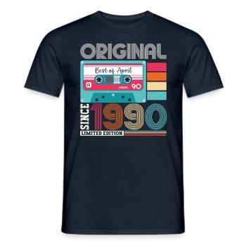 33rd birthday man April born 1990 cassette - Men's T-Shirt - navy - Front - AI Model Male 178 light (178cm)