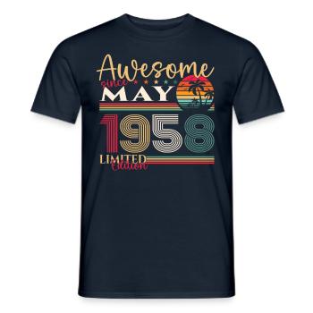 65th Birthday Man Woman Awesome May Vintage 1958 - Men's T-Shirt - navy - Front - AI Model Male 178 light (178cm)