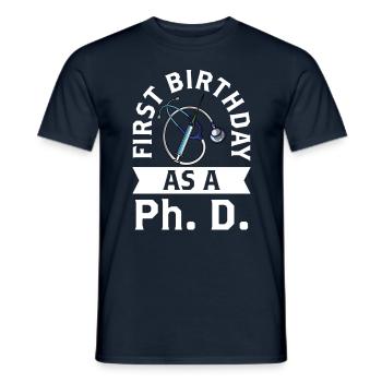 First birthday as a PhD student Pregnant sayings - Men's T-Shirt - navy - Front - AI Model Male 178 light (178cm)