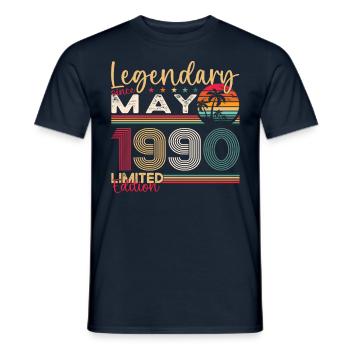 33rd Birthday Man Legendary May Vintage 1990 - Men's T-Shirt - navy - Front - AI Model Male 178 light (178cm)