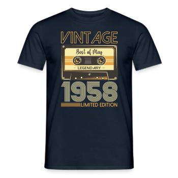 65 Birthday Man Woman Cassette May Vintage 1958 - T-shirt homme - marine - Devant - AI Model Male 178 light (178cm)