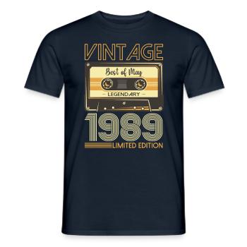 34 Birthday Man Woman Cassette Mai 1989 - T-shirt homme - marine - Devant - AI Model Male 178 light (178cm)