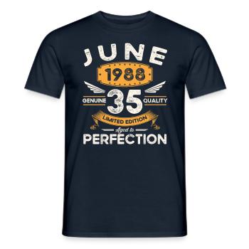 35th Birthday Man June Born 1988 Legendary - Men's T-Shirt - navy - Front - AI Model Male 178 light (178cm)