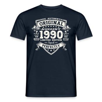 33 Birthday Man Original August Vintage 1990 - Men's T-Shirt - navy - Front - AI Model Male 178 light (178cm)