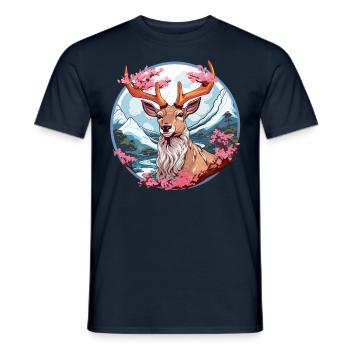 japanischer Sikahirsch im Anime Stil - Männer T-Shirt - Navy - Vorne - AI Model Male 178 light (178cm)