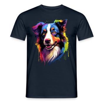 Colorful Border Collie Dog Head - Men's T-Shirt - navy - Front - AI Model Male 178 light (178cm)
