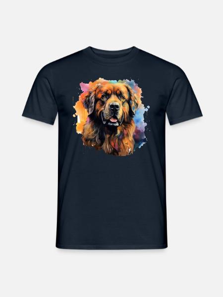 Leonberger Watercolor buntes Hundeportrait - Männer T-Shirt - Navy